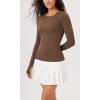 imageODODOS Cloud Feeling Long Sleeve Shirts with Thumb Hole for Women Crew Neck Yoga Tee Workout TopsBrunette
