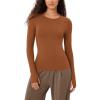 imageODODOS Cloud Feeling Long Sleeve Shirts with Thumb Hole for Women Crew Neck Yoga Tee Workout TopsCaramel