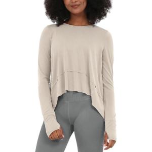 imageODODOS Long Sleeve Tee for Women with Thumb Hole Athletic Gym Workout Crop Tops Yoga ShirtsAbalonewashed