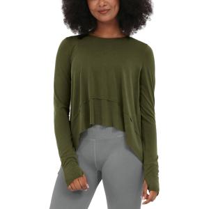 imageODODOS Long Sleeve Tee for Women with Thumb Hole Athletic Gym Workout Crop Tops Yoga ShirtsArmy