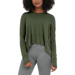 imageODODOS Long Sleeve Tee for Women with Thumb Hole Athletic Gym Workout Crop Tops Yoga ShirtsArmy Greenwashed
