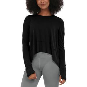 imageODODOS Long Sleeve Tee for Women with Thumb Hole Athletic Gym Workout Crop Tops Yoga ShirtsBlack