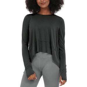 imageODODOS Long Sleeve Tee for Women with Thumb Hole Athletic Gym Workout Crop Tops Yoga ShirtsBlackwashed
