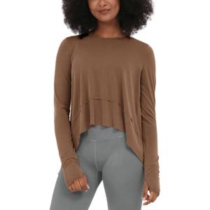 imageODODOS Long Sleeve Tee for Women with Thumb Hole Athletic Gym Workout Crop Tops Yoga ShirtsCocoa Brownwashed