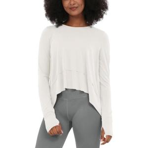 imageODODOS Long Sleeve Tee for Women with Thumb Hole Athletic Gym Workout Crop Tops Yoga ShirtsIvorywashed