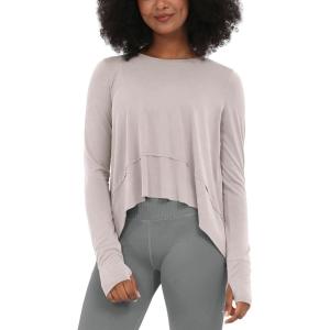 imageODODOS Long Sleeve Tee for Women with Thumb Hole Athletic Gym Workout Crop Tops Yoga ShirtsLight Beige