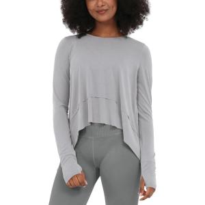 imageODODOS Long Sleeve Tee for Women with Thumb Hole Athletic Gym Workout Crop Tops Yoga ShirtsLight Greywashed