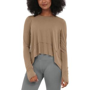 imageODODOS Long Sleeve Tee for Women with Thumb Hole Athletic Gym Workout Crop Tops Yoga ShirtsPeanut