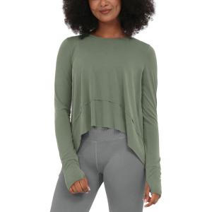 imageODODOS Long Sleeve Tee for Women with Thumb Hole Athletic Gym Workout Crop Tops Yoga ShirtsSage Greenwashed