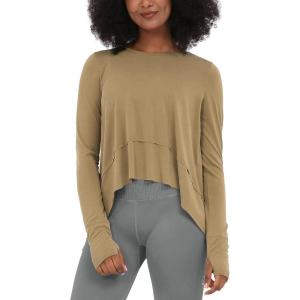 imageODODOS Long Sleeve Tee for Women with Thumb Hole Athletic Gym Workout Crop Tops Yoga ShirtsWarm Tanwashed