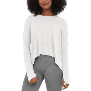 imageODODOS Long Sleeve Tee for Women with Thumb Hole Athletic Gym Workout Crop Tops Yoga ShirtsWhitewashed
