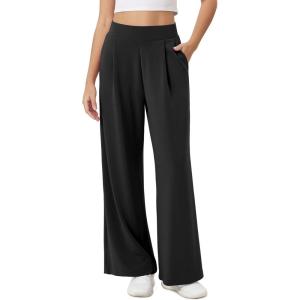 imageODODOS Modal Soft Wide Leg Pants for Women High Waist Casual Relaxed Pants with Pockets2729quot 31quot InseamBlack