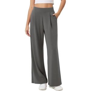 imageODODOS Modal Soft Wide Leg Pants for Women High Waist Casual Relaxed Pants with Pockets2729quot 31quot InseamCharcoal