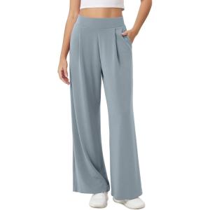 imageODODOS Modal Soft Wide Leg Pants for Women High Waist Casual Relaxed Pants with Pockets2729quot 31quot InseamGrey Blue