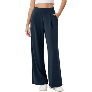 imageODODOS Modal Soft Wide Leg Pants for Women High Waist Casual Relaxed Pants with Pockets2729quot 31quot InseamNavy