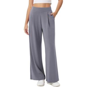 imageODODOS Modal Soft Wide Leg Pants for Women High Waist Casual Relaxed Pants with Pockets2729quot 31quot InseamPurple Gray