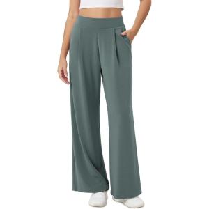 imageODODOS Modal Soft Wide Leg Pants for Women High Waist Casual Relaxed Pants with Pockets2729quot 31quot InseamSlate Green