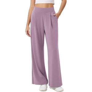 imageODODOS Modal Soft Wide Leg Pants for Women High Waist Casual Relaxed Pants with Pockets2729quot 31quot InseamTaro Purple