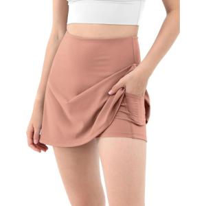 imageODODOS Womens Athletic Tennis Skorts with Pockets Builtin Shorts Golf Active Skirts for Sports Running Gym TrainingCanyon Clay