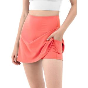 imageODODOS Womens Athletic Tennis Skorts with Pockets Builtin Shorts Golf Active Skirts for Sports Running Gym TrainingCoral