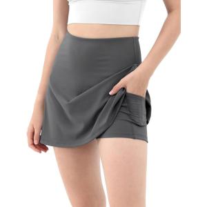 imageODODOS Womens Athletic Tennis Skorts with Pockets Builtin Shorts Golf Active Skirts for Sports Running Gym TrainingGray