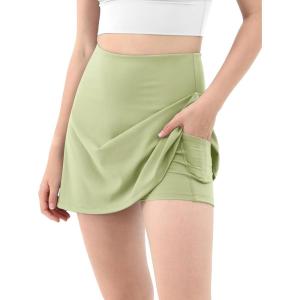 imageODODOS Womens Athletic Tennis Skorts with Pockets Builtin Shorts Golf Active Skirts for Sports Running Gym TrainingMatcha