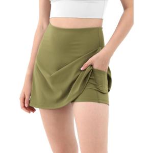 imageODODOS Womens Athletic Tennis Skorts with Pockets Builtin Shorts Golf Active Skirts for Sports Running Gym TrainingOlive