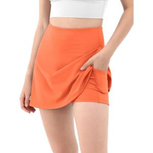 imageODODOS Womens Athletic Tennis Skorts with Pockets Builtin Shorts Golf Active Skirts for Sports Running Gym TrainingOrange