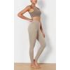 imageODODOS Womens Cross Waist Yoga Leggings with Inner Pocket 23quot25quot28quot Gathered Crossover Workout Yoga PantsShaker Beige