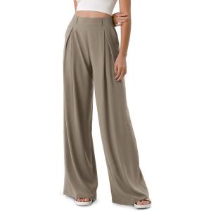 imageODODOS Chiffon Flowy Pleated Wide Leg Pants for Women Builtin Shorts Lightweight High Waist Trouser with PocketsDune