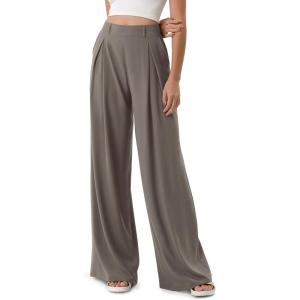 imageODODOS Chiffon Flowy Pleated Wide Leg Pants for Women Builtin Shorts Lightweight High Waist Trouser with PocketsFalcon