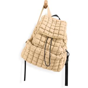 imageODODOS Quilted Backpack for Women Lightweight Puffer Hiker Pack Drawstring Padding Travel Gym Bag AvocadoBeige