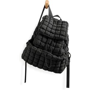 imageODODOS Quilted Backpack for Women Lightweight Puffer Hiker Pack Drawstring Padding Travel Gym Bag AvocadoBlack