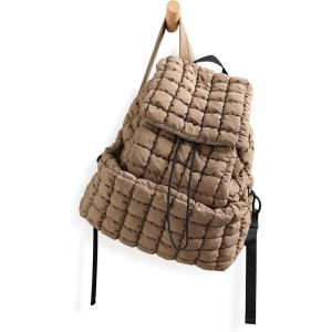 imageODODOS Quilted Backpack for Women Lightweight Puffer Hiker Pack Drawstring Padding Travel Gym Bag AvocadoBrown
