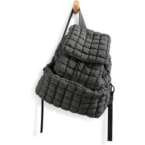 imageODODOS Quilted Backpack for Women Lightweight Puffer Hiker Pack Drawstring Padding Travel Gym Bag AvocadoCharcoal