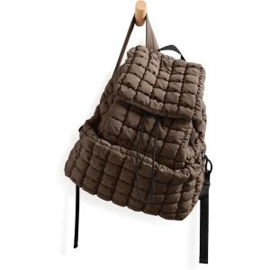 imageODODOS Quilted Backpack for Women Lightweight Puffer Hiker Pack Drawstring Padding Travel Gym Bag AvocadoDark Brown