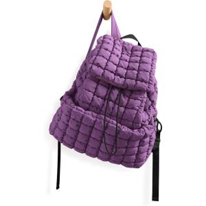 imageODODOS Quilted Backpack for Women Lightweight Puffer Hiker Pack Drawstring Padding Travel Gym Bag AvocadoDeep Purple