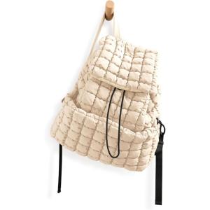 imageODODOS Quilted Backpack for Women Lightweight Puffer Hiker Pack Drawstring Padding Travel Gym Bag AvocadoIvory