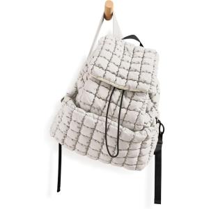 imageODODOS Quilted Backpack for Women Lightweight Puffer Hiker Pack Drawstring Padding Travel Gym Bag AvocadoLight Gray