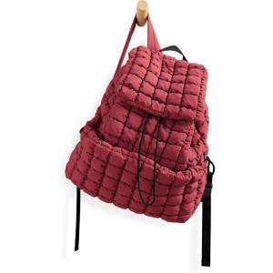 imageODODOS Quilted Backpack for Women Lightweight Puffer Hiker Pack Drawstring Padding Travel Gym Bag AvocadoTrue Red