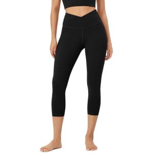 imageODODOS Womens Cross Waist Yoga Leggings with Inner Pocket 23quot25quot28quot Gathered Crossover Workout Yoga PantsBlack