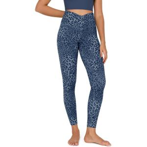 imageODODOS Womens Cross Waist Yoga Leggings with Inner Pocket 23quot25quot28quot Gathered Crossover Workout Yoga PantsBlue Leopard