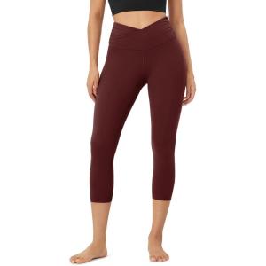 imageODODOS Womens Cross Waist Yoga Leggings with Inner Pocket 23quot25quot28quot Gathered Crossover Workout Yoga PantsBurgundy