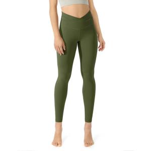 imageODODOS Womens Cross Waist Yoga Leggings with Inner Pocket 23quot25quot28quot Gathered Crossover Workout Yoga PantsDark Olive