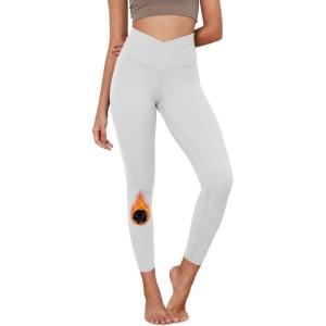 imageODODOS Womens Cross Waist Yoga Leggings with Inner Pocket 23quot25quot28quot Gathered Crossover Workout Yoga PantsFleece Lined White