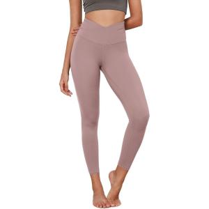 imageODODOS Womens Cross Waist Yoga Leggings with Inner Pocket 23quot25quot28quot Gathered Crossover Workout Yoga PantsLavender
