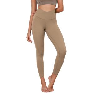 imageODODOS Womens Cross Waist Yoga Leggings with Inner Pocket 23quot25quot28quot Gathered Crossover Workout Yoga PantsLight Brown