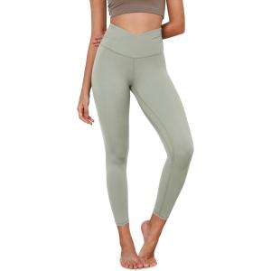 imageODODOS Womens Cross Waist Yoga Leggings with Inner Pocket 23quot25quot28quot Gathered Crossover Workout Yoga PantsLime Stone