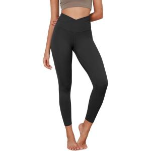 imageODODOS Womens Cross Waist Yoga Leggings with Inner Pocket 23quot25quot28quot Gathered Crossover Workout Yoga PantsOnyx Black Grey