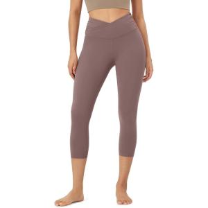 imageODODOS Womens Cross Waist Yoga Leggings with Inner Pocket 23quot25quot28quot Gathered Crossover Workout Yoga PantsPurple Taupe